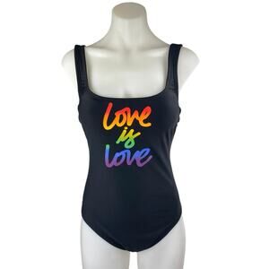 Sirena Love Is Love Black Sleeveless Pride LGBTQ One Piece Bikini Swimsuit Sz M